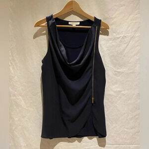 Michael Kors Navy Cowl-Neck zipper-front top, size L